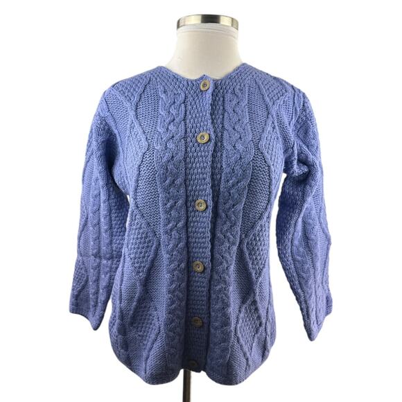 Connemara Knitwear Chunky Cable Knit Ireland Cardigan Sweater Purple Size Small - Picture 10 of 16